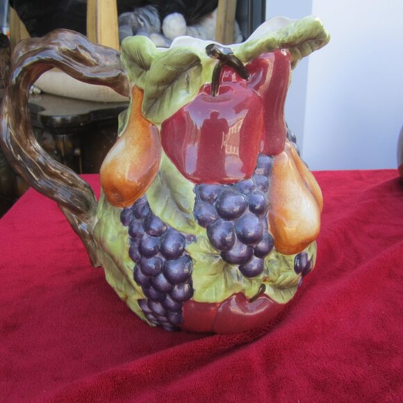 VTG SONOMA VILLA FRUIT MOTIF PITCHER W/BRANCH HANDLE, 3D EFFECT - Picture 1 of 6